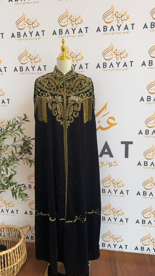 Velvet Balck Golden Cardigan Abaya