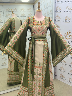 Classic Olive & Cream Traditional Embroidery Thobe