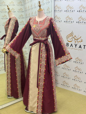 Burgundy Embroidery Embellished Tatreez Thobe