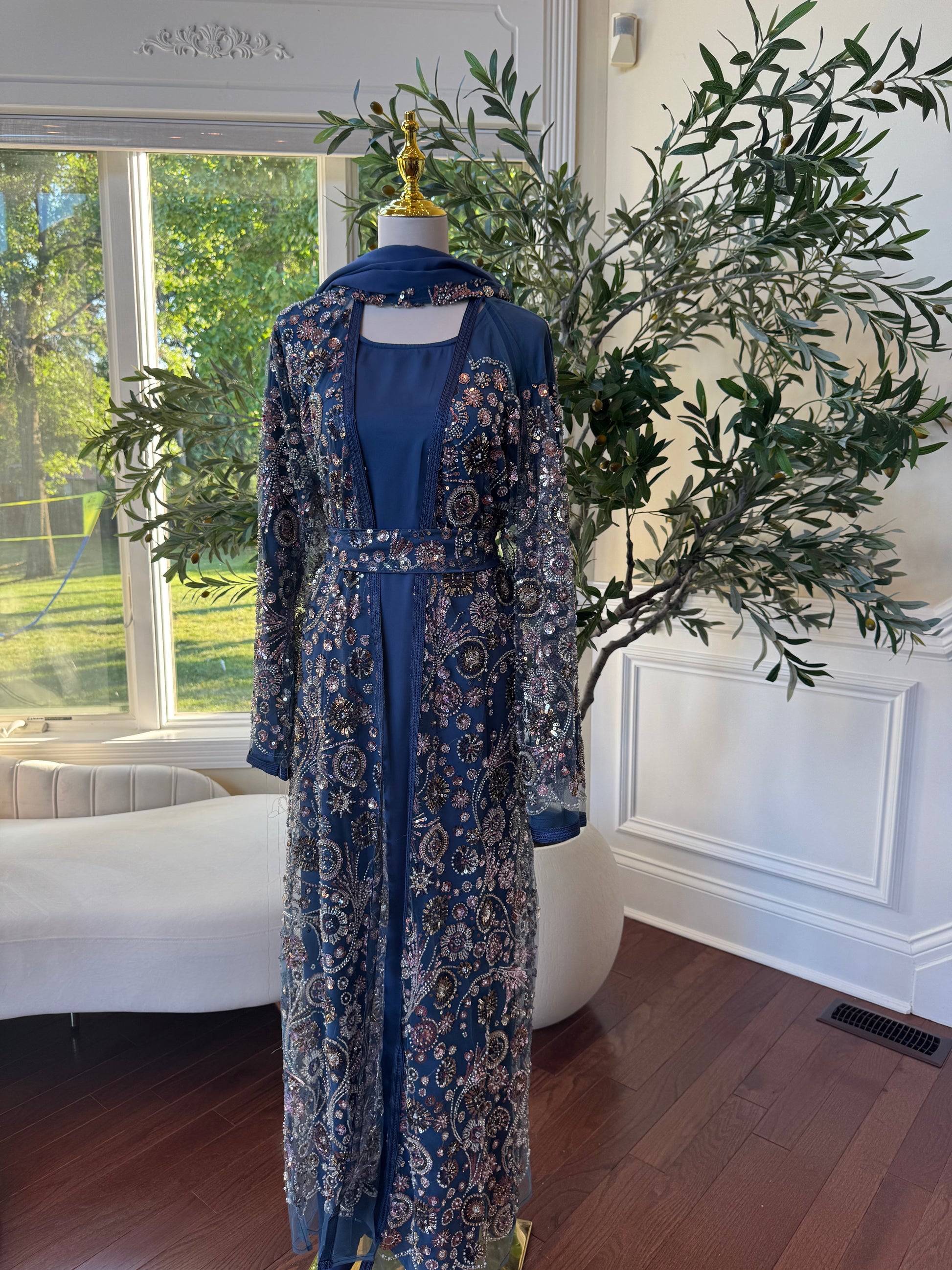 Ocean Breeze Sequin Floral Abaya
