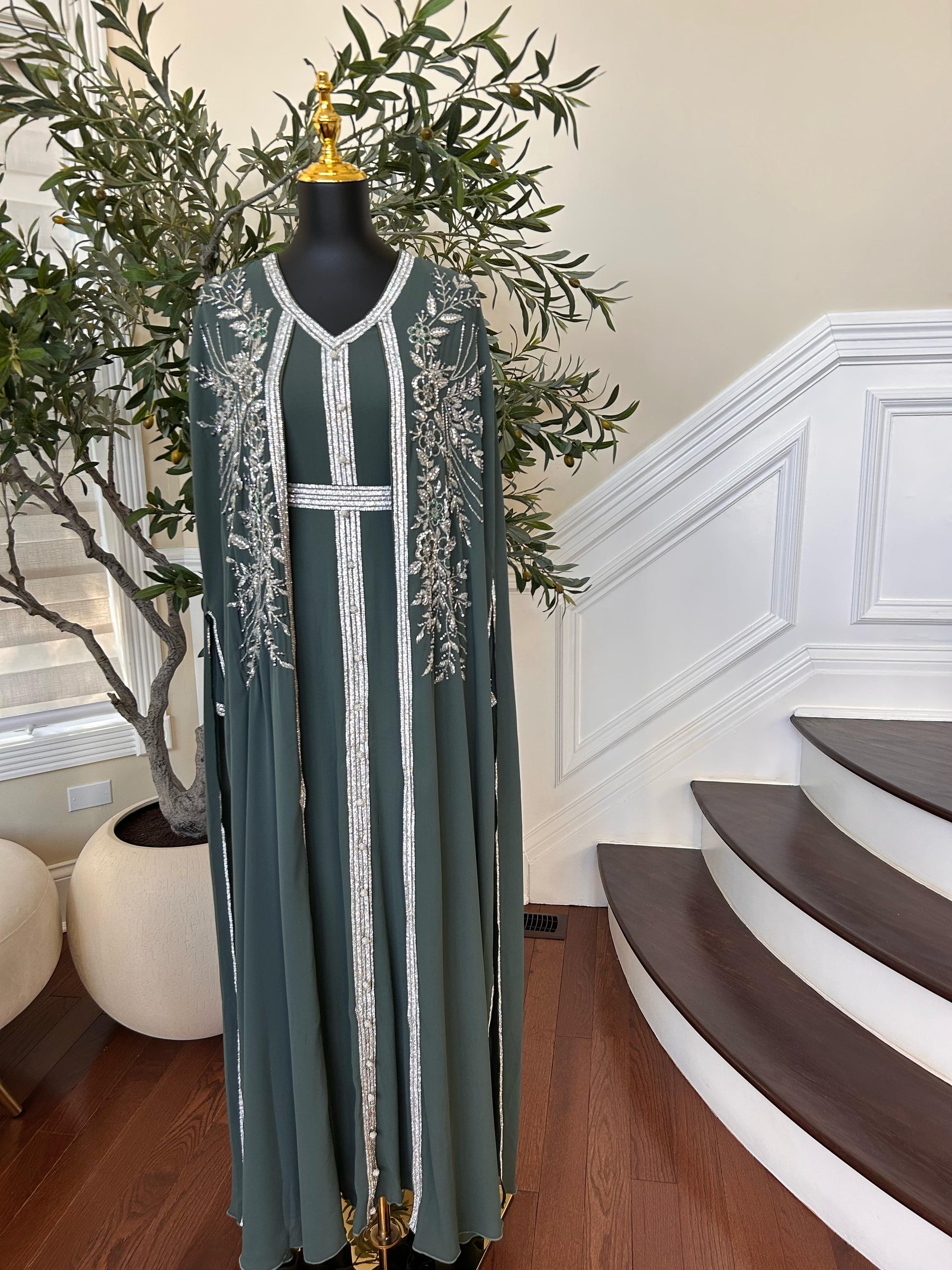 Emerald Green Royale Stone Beaded Kuftan