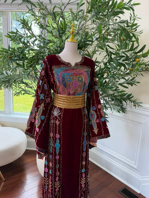 Burgundy Velvet Beaded Thobe