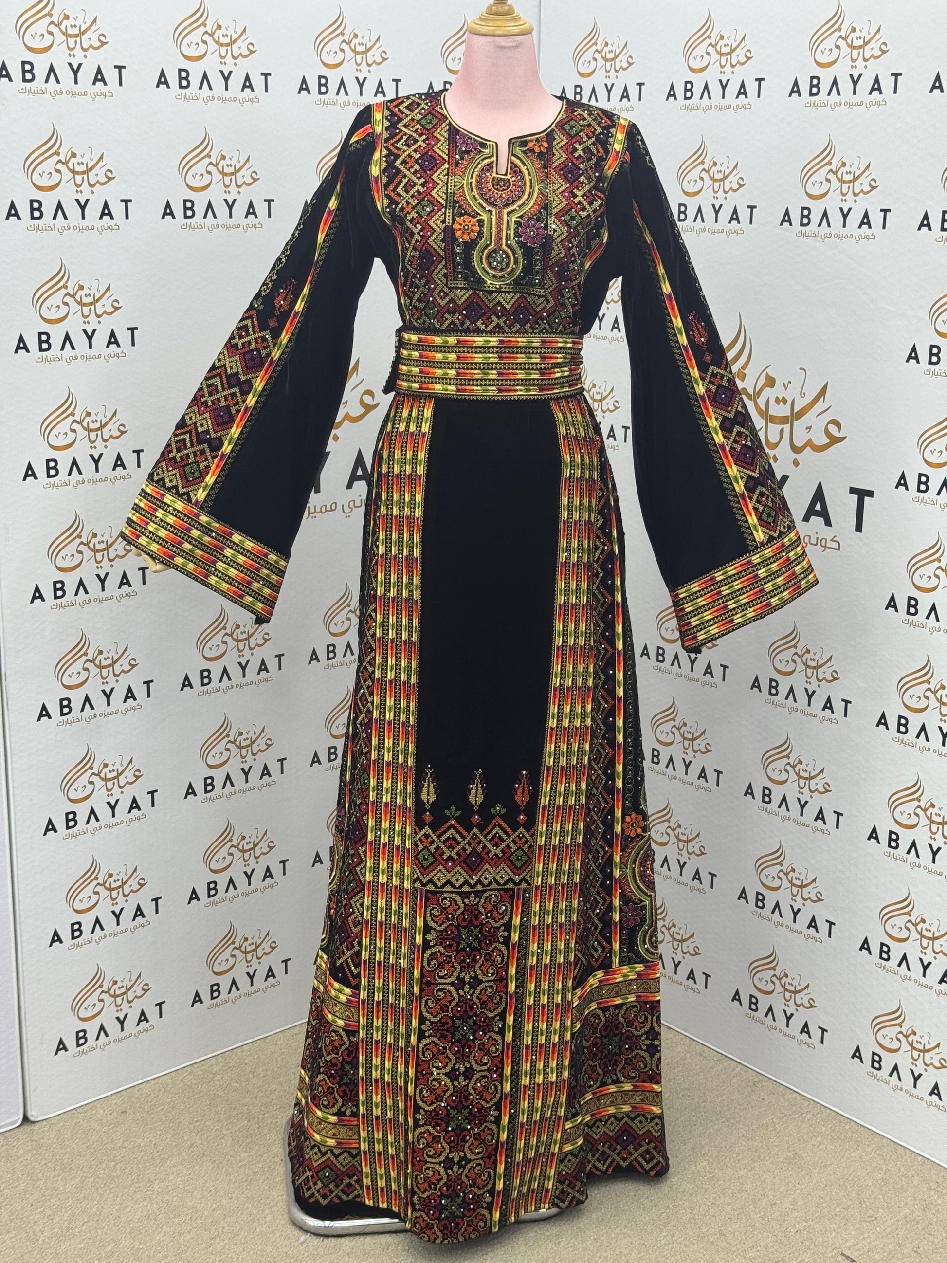Black & Red Palestinian Embroidered Thobe – Traditional Tatreez Heritage Dress A09042025