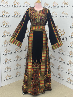 Black & Red Palestinian Embroidered Thobe – Traditional Tatreez Heritage Dress A09042025