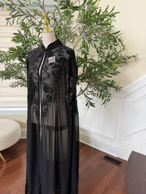 Black Stone Floral Cardigan Abaya