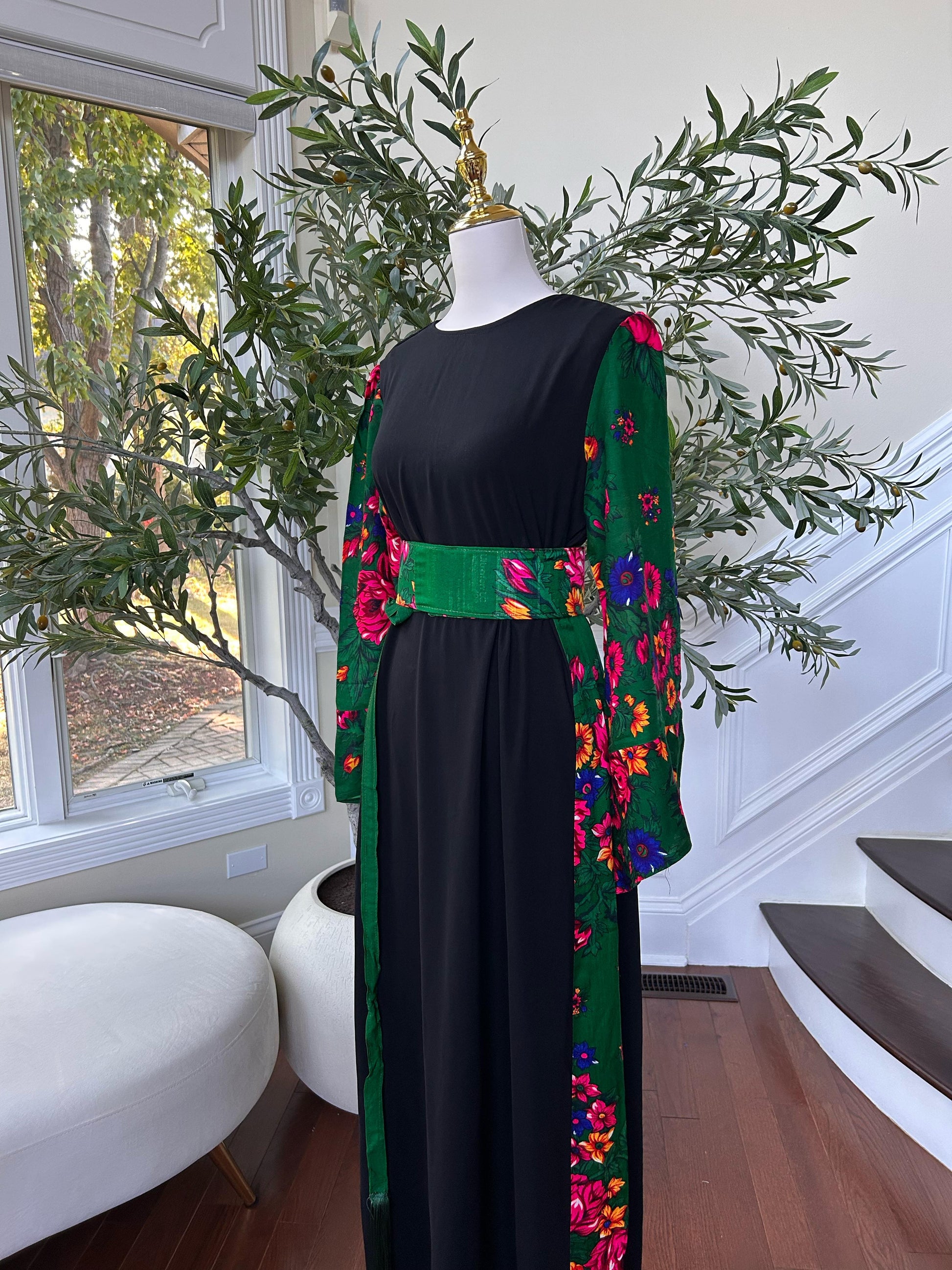 Back Floral Green Elegance Dress