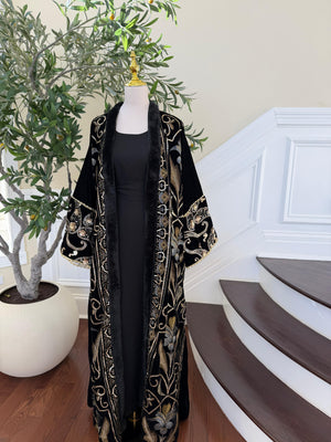 Black Serenity Velvet Cardigan Abaya