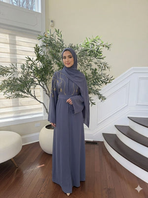 Moonlight Gray Golden Charm Abaya