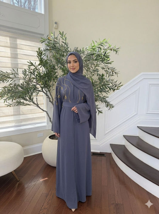Moonlight Gray Golden Charm Abaya
