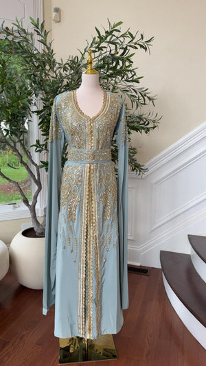 Mint Green Aurora Luxe Kuftan - Gold Essence Detail /2522