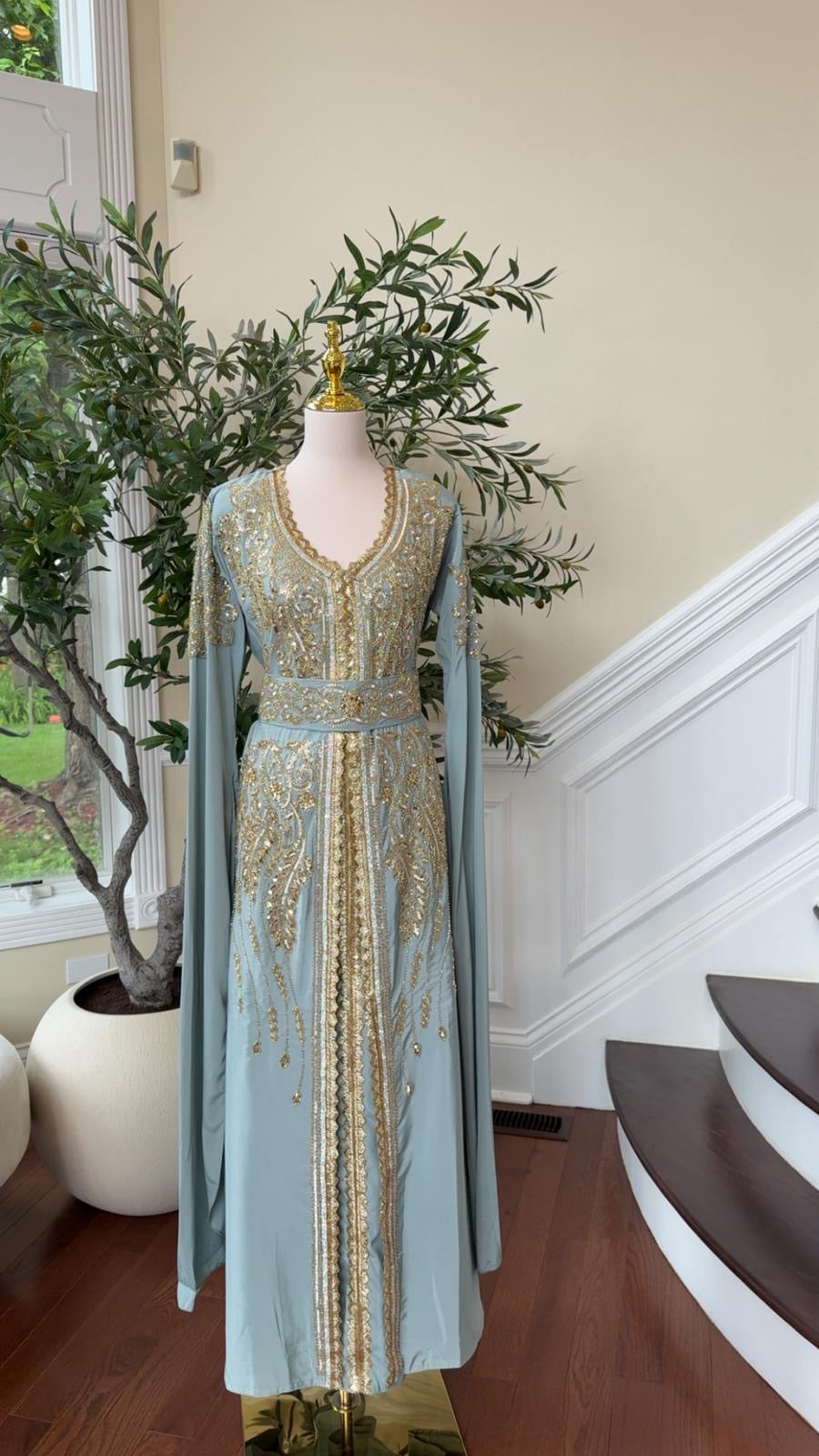 Mint Green Aurora Luxe Kuftan - Gold Essence Detail /2522
