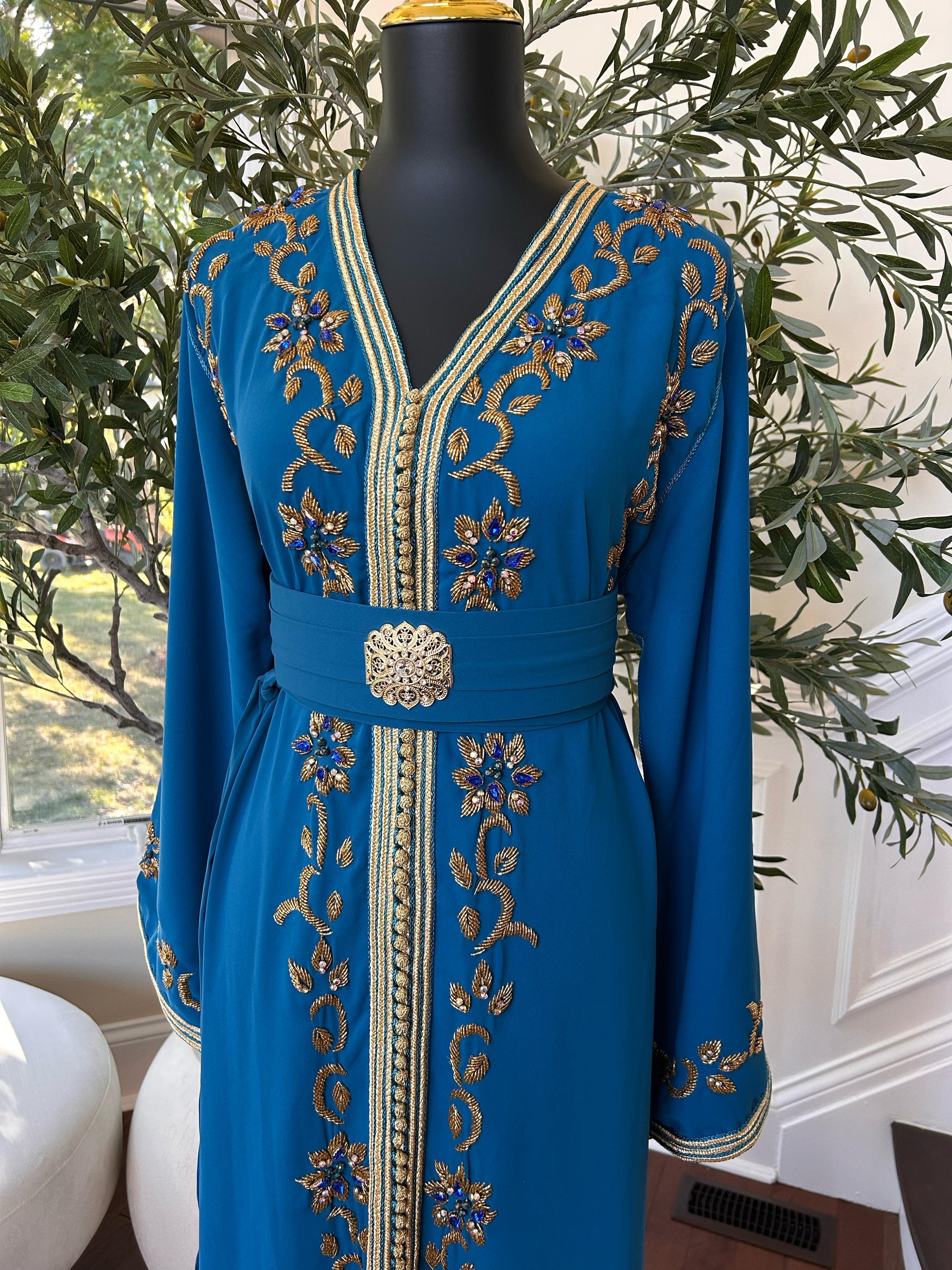 Turquoise Vine Golden Beaded Kuftan