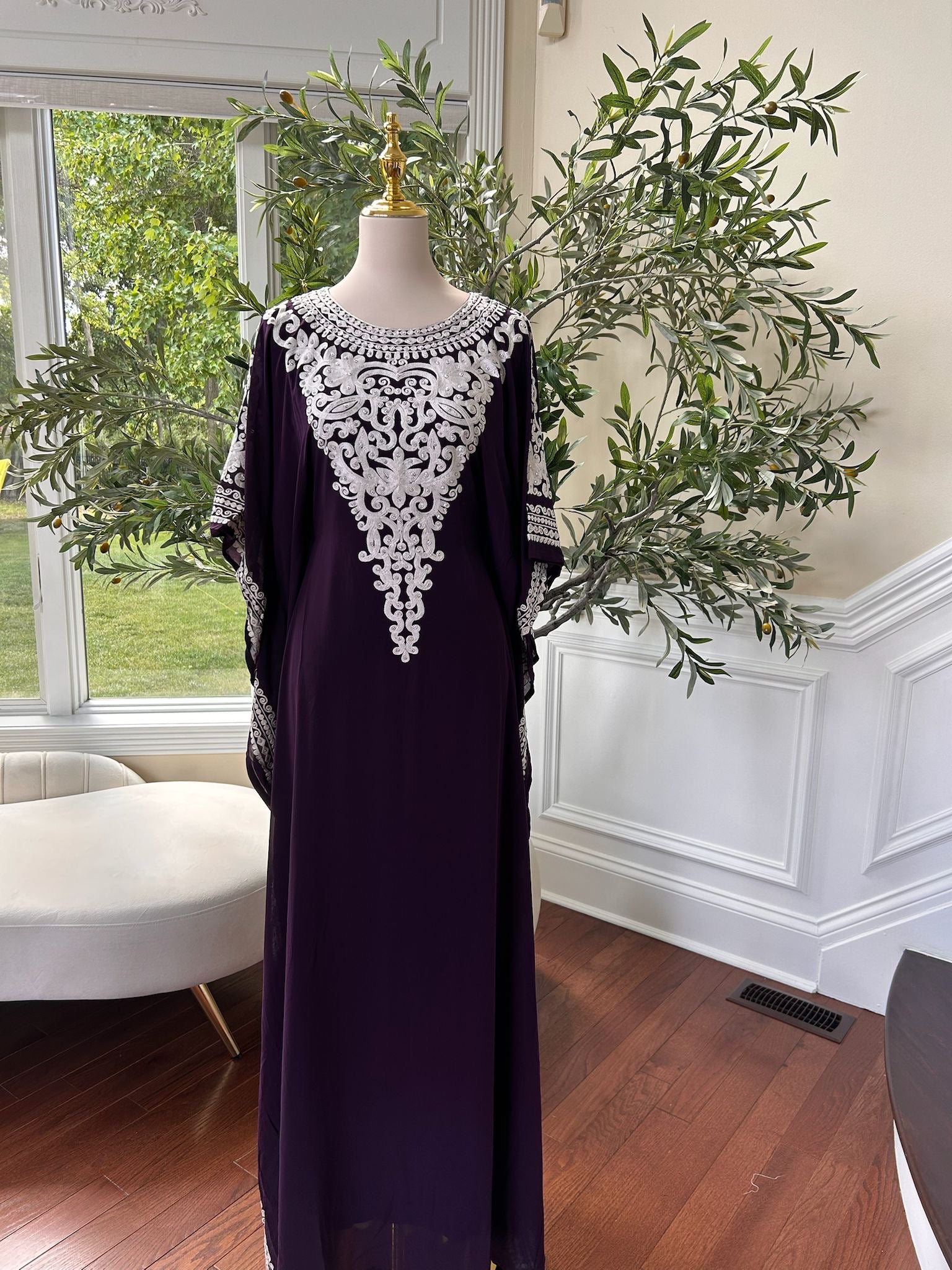 Luxury Purple Kuftan Embroidered Dress