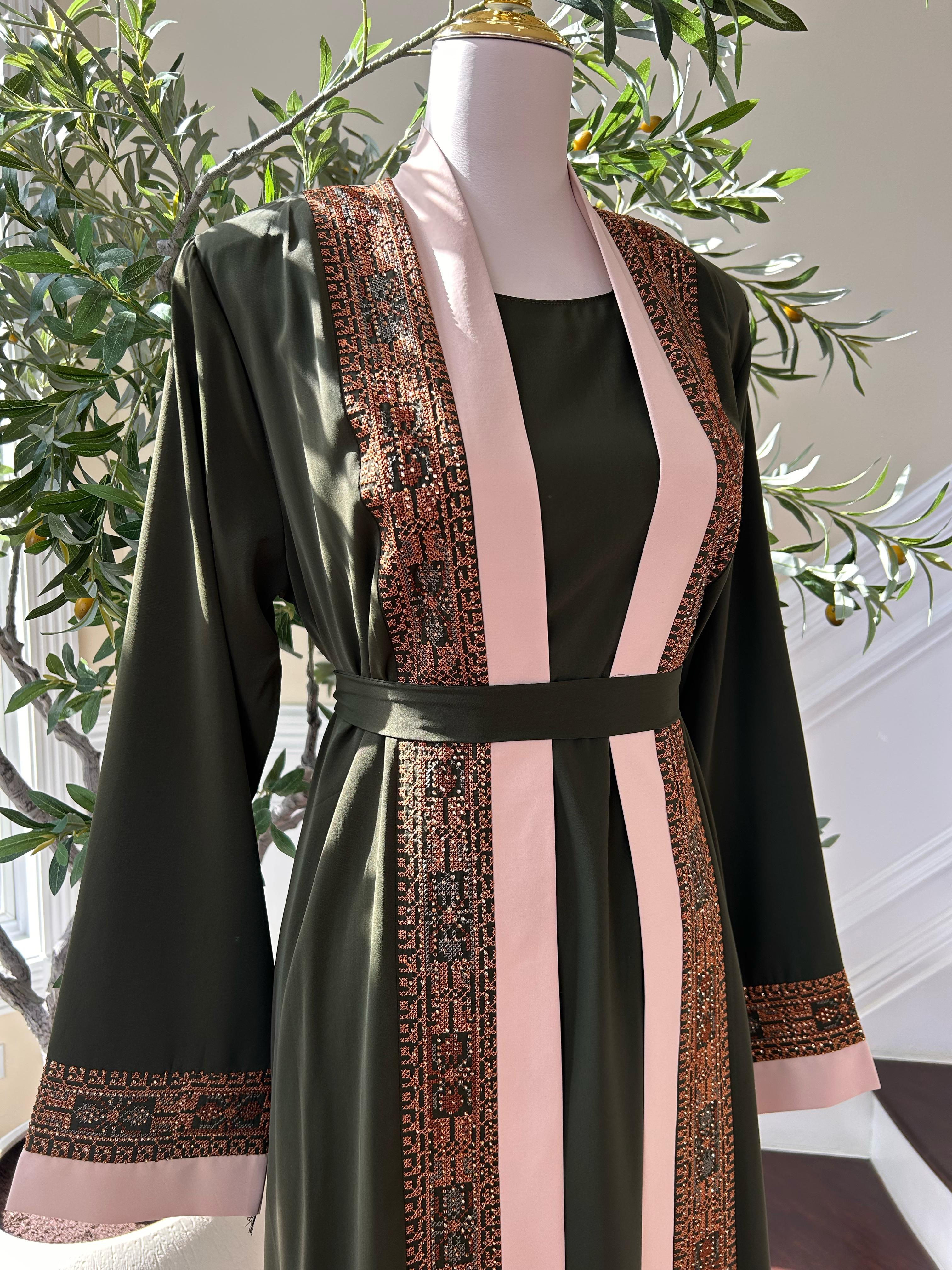 Green Two Piece Beaded Tatreez Abaya