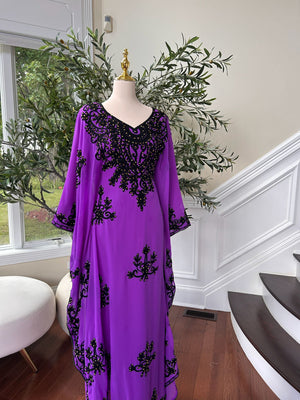 Royal Purple Kuftan Dress with Black Beaded Detail