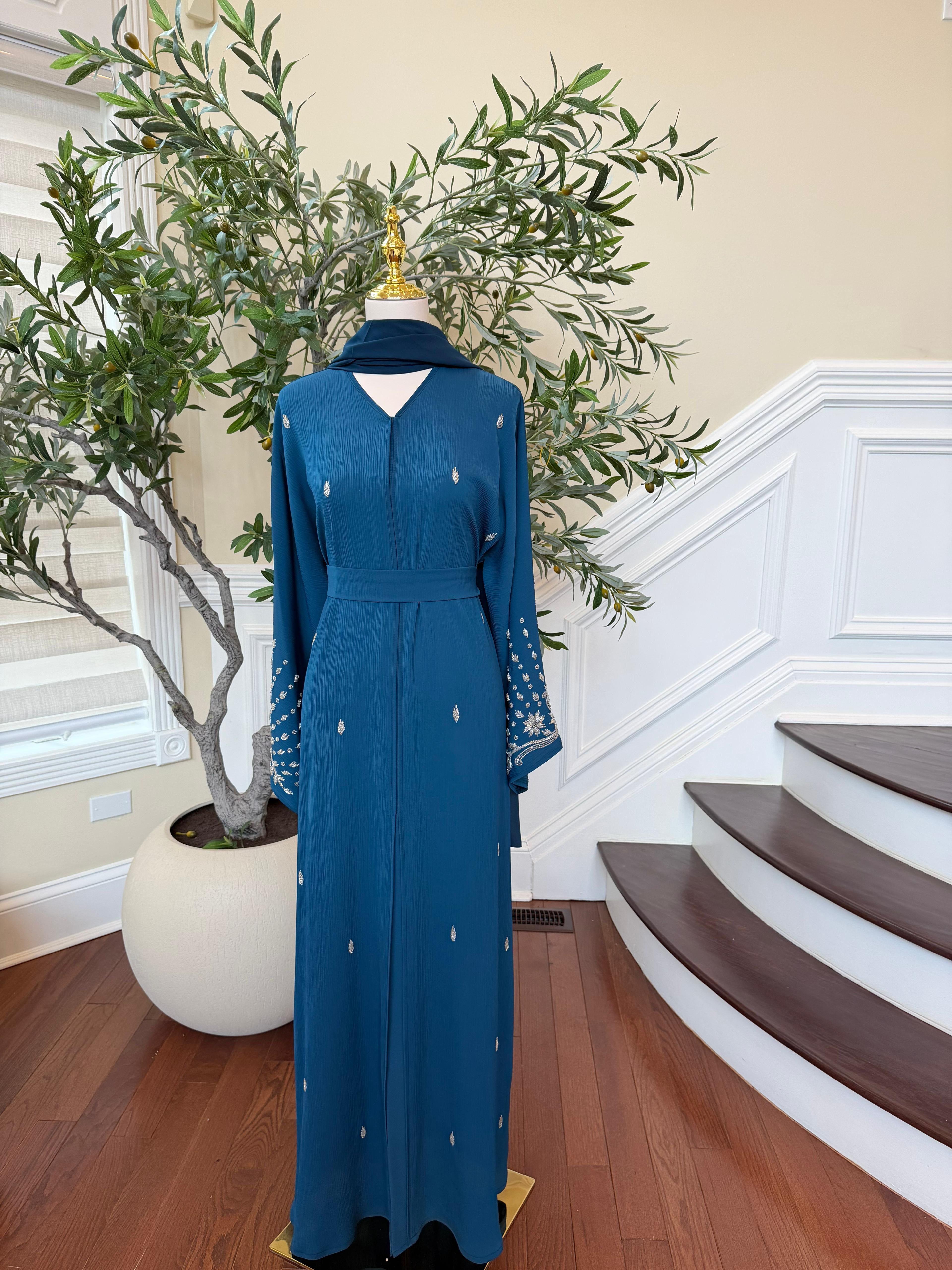 Turquoise Sleeve Crystal Abaya