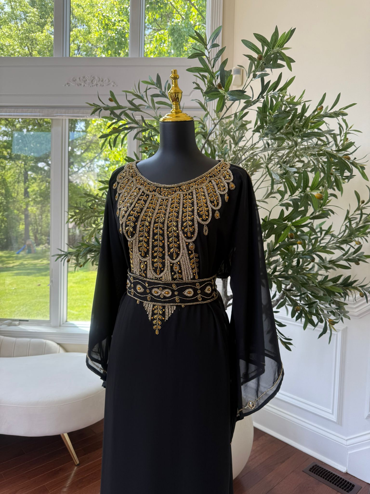 Black Beaded Kuftan Maxi Dress