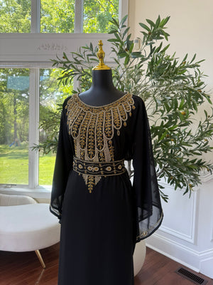 Black Beaded Kuftan Maxi Dress