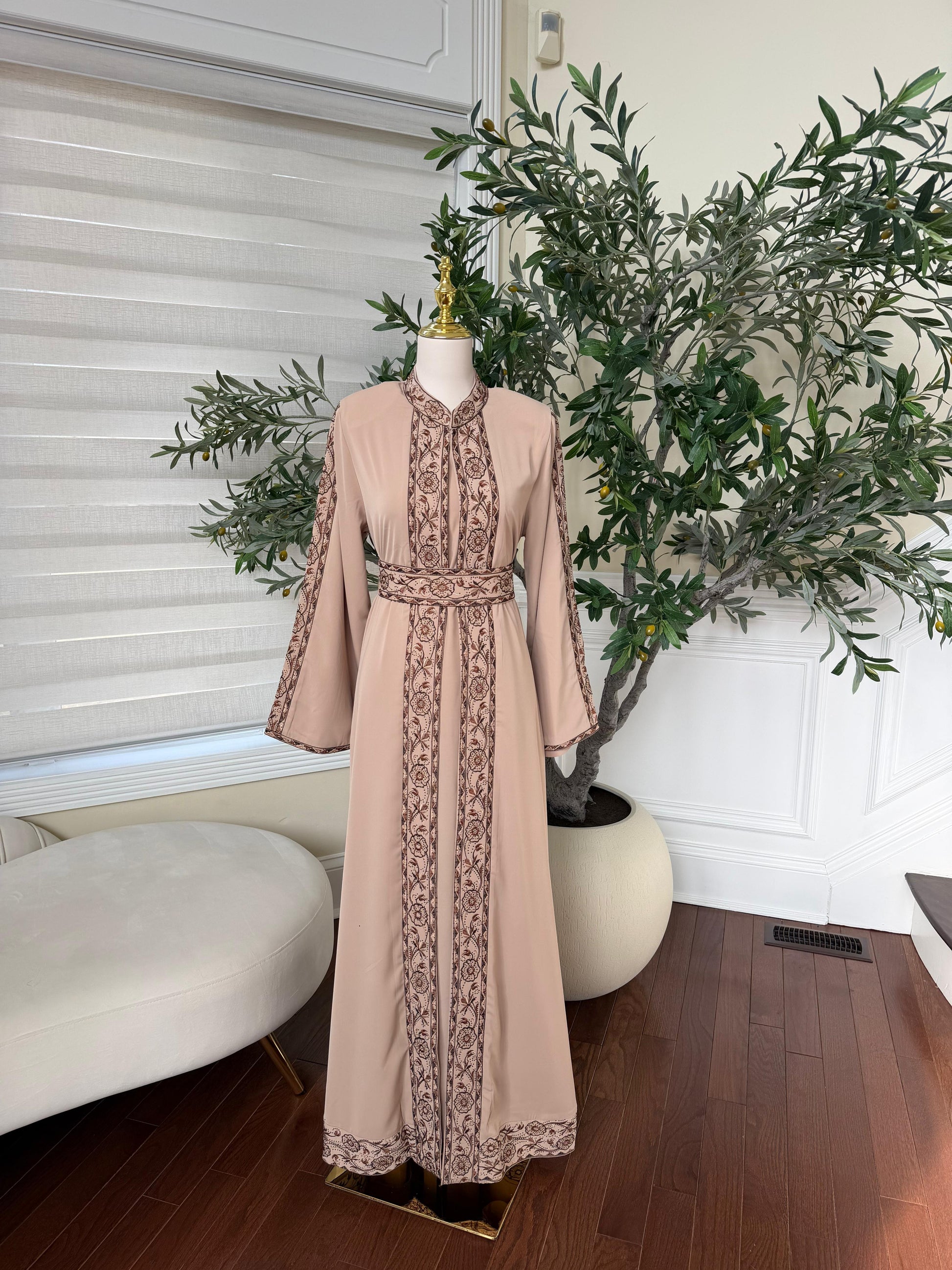 Tan Elegance Brown Tatreez Thobe