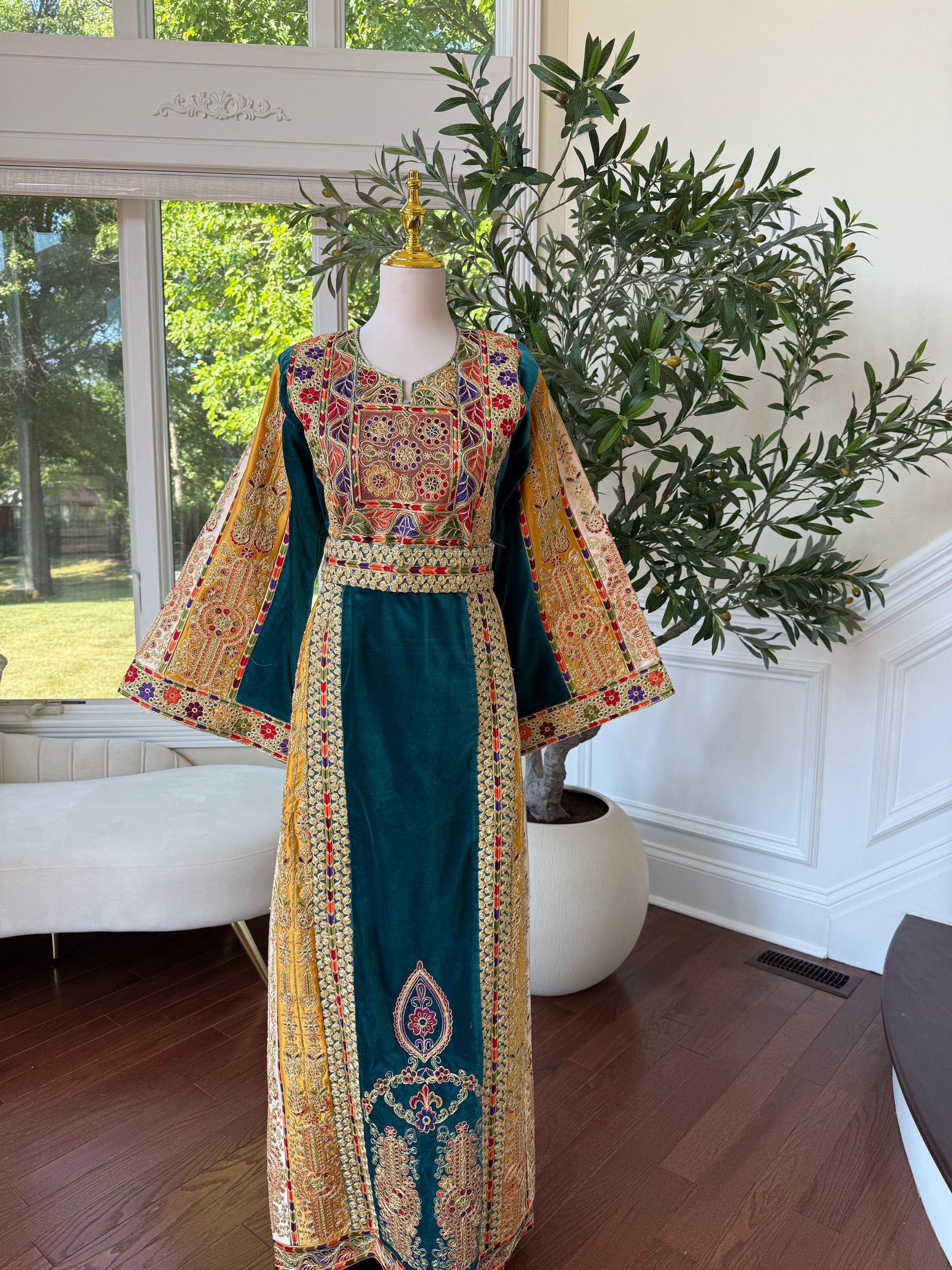 Turquoise Malaka Velvet Thobe
