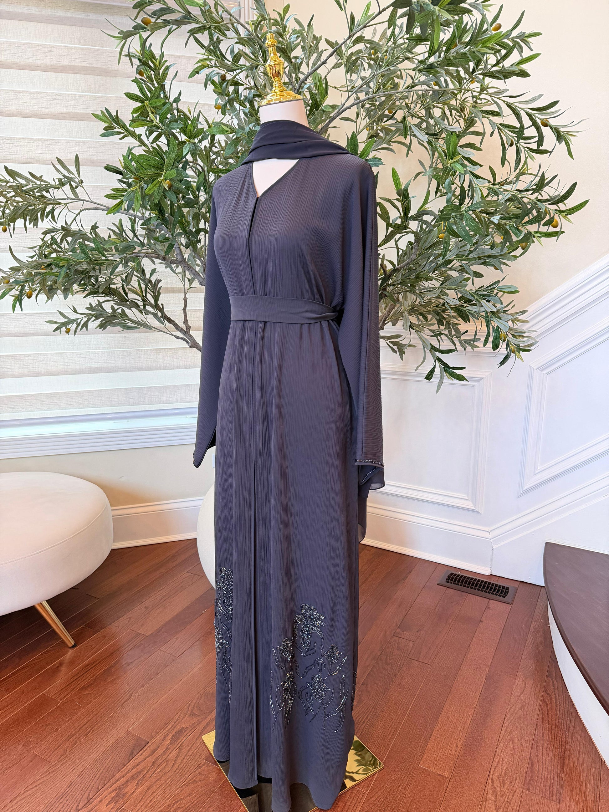Moonlight Gray Beaded Abaya