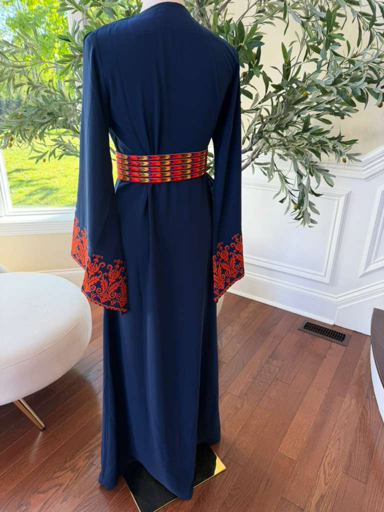 Blue Embroidery Red Tatreez Thobe