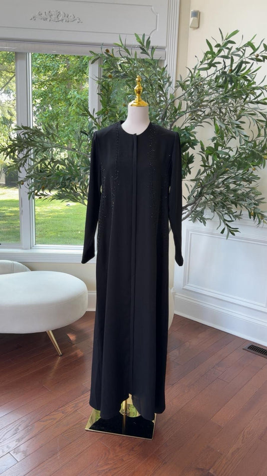Midnight Black Abaya – Subtle Sparkle Detail