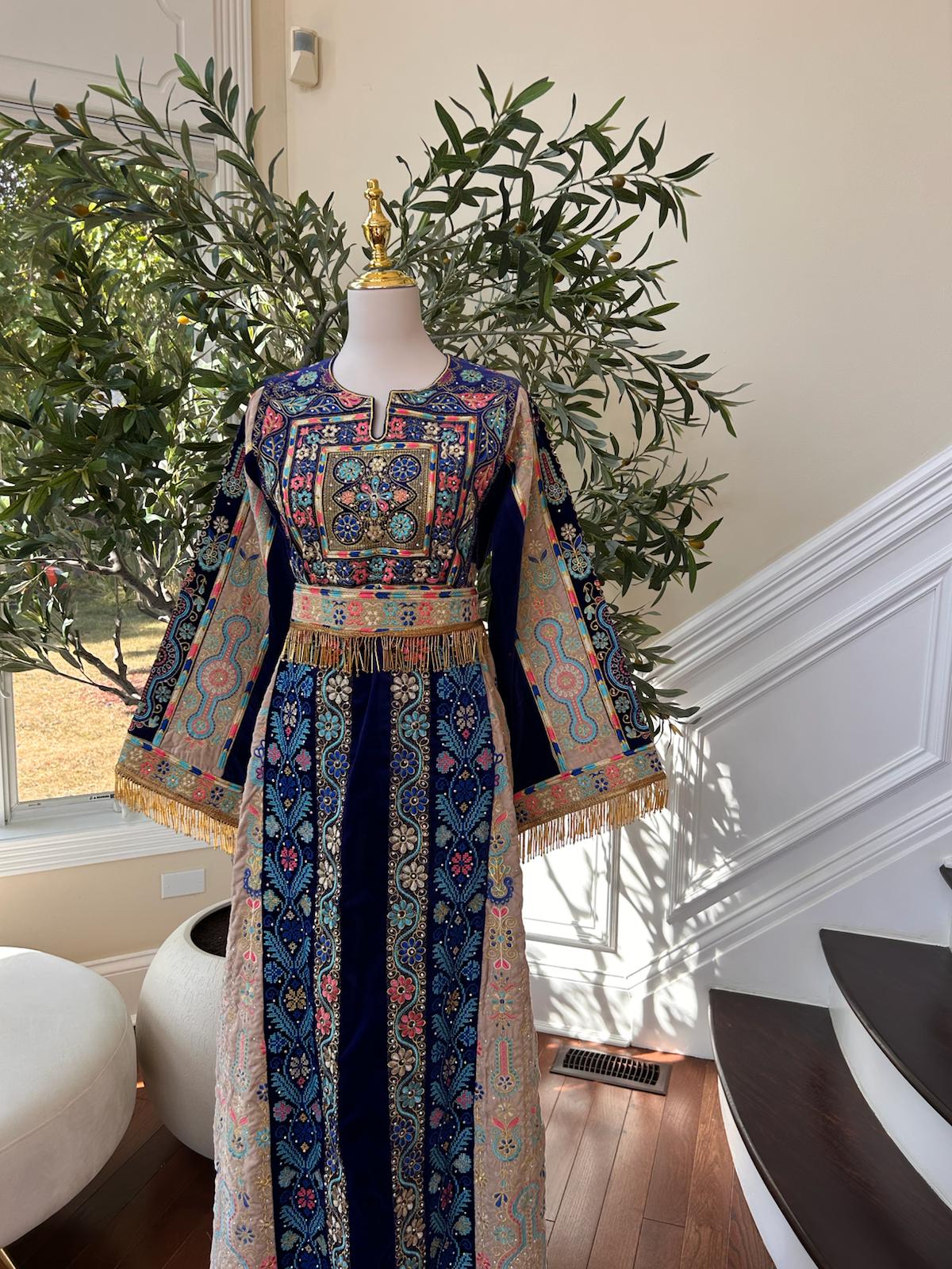 Blue Tatreez Velvet Embroidered Tatreez Thobe