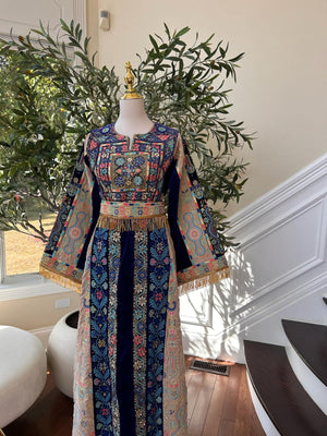 Blue Tatreez Velvet Embroidered Tatreez Thobe