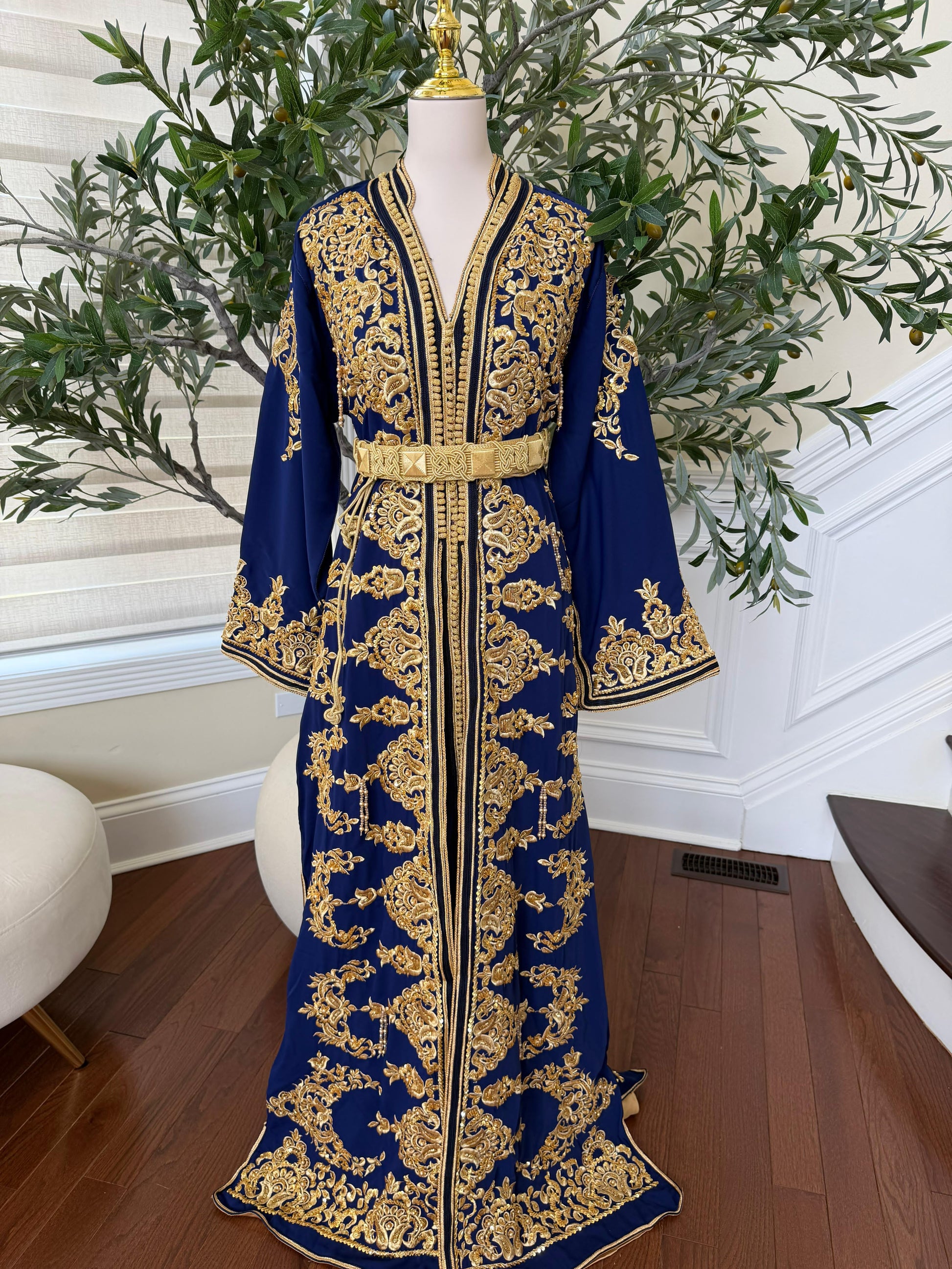 Blue Embroidery Beaded Kuftan