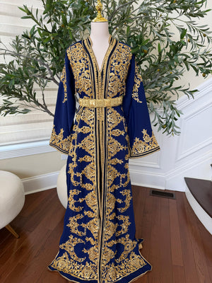 Blue Embroidery Beaded Kuftan