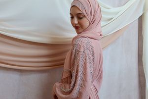 Rosey Pink Beaded Sleeve Touch Abaya