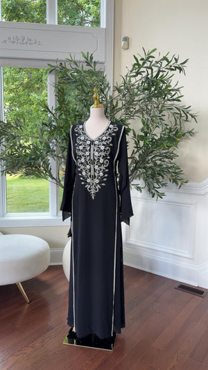 Luxury Black Kaftan with Intricate Silver Detailing