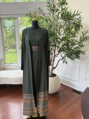 Green Tatreez Cardigan Abaya