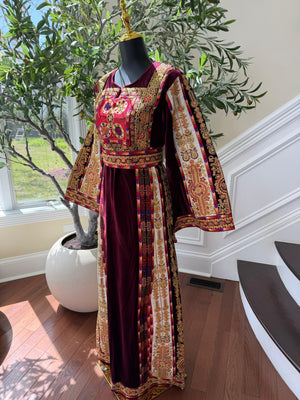 Velvet Maroon Embroidered Tatreez Thobe