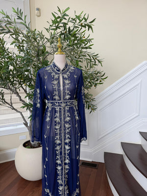 Blue Silver Stone Beaded Abaya