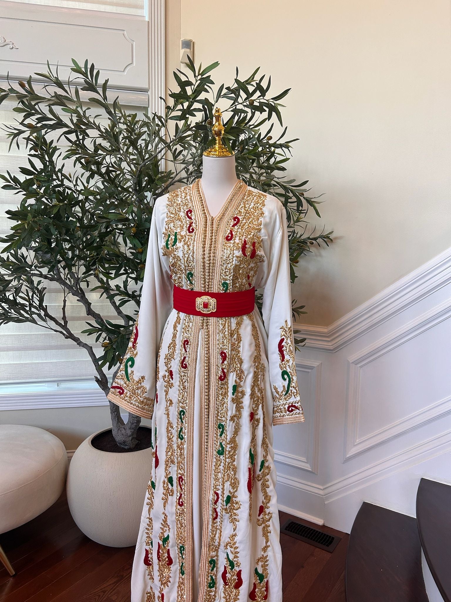 White and Red Detailed Kuftan