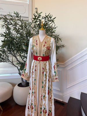 White and Red Detailed Kuftan