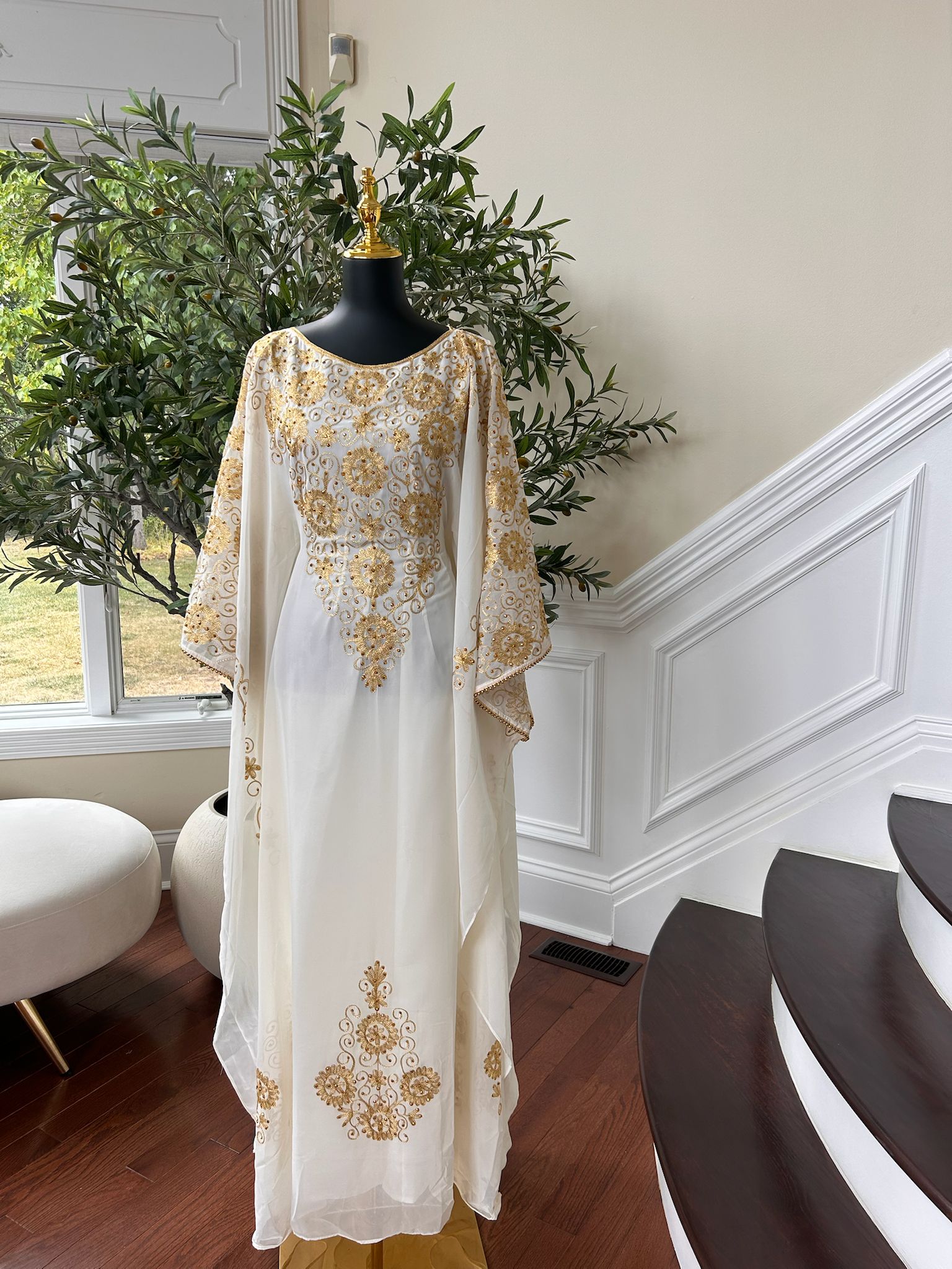 Golden White Royal Elegance Kuftan Dress