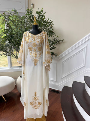 Golden White Royal Elegance Kuftan Dress