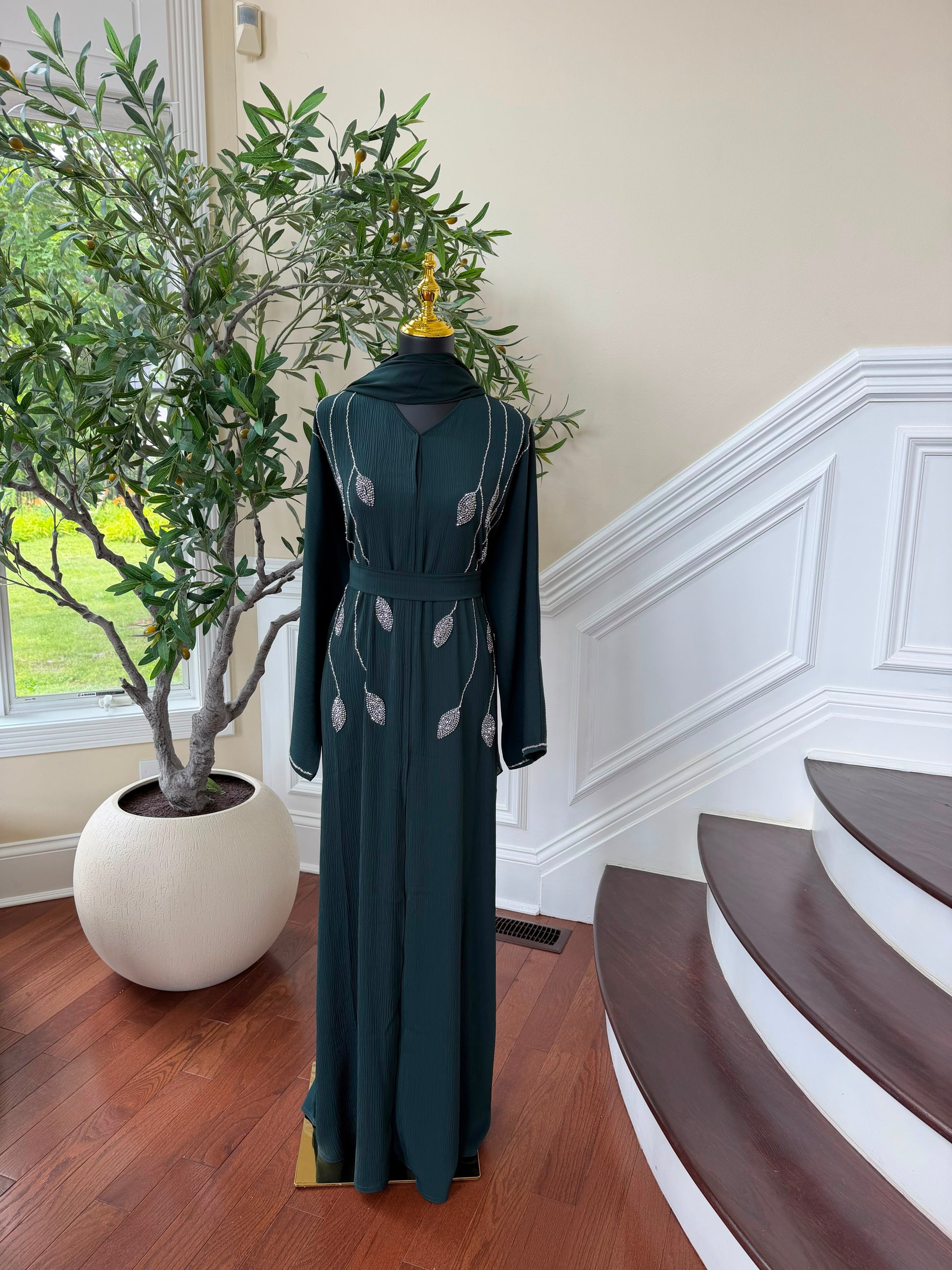 Emerald Green Beaded Charm Abaya