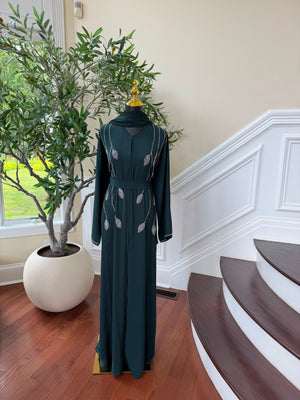 Emerald Green Beaded Charm Abaya