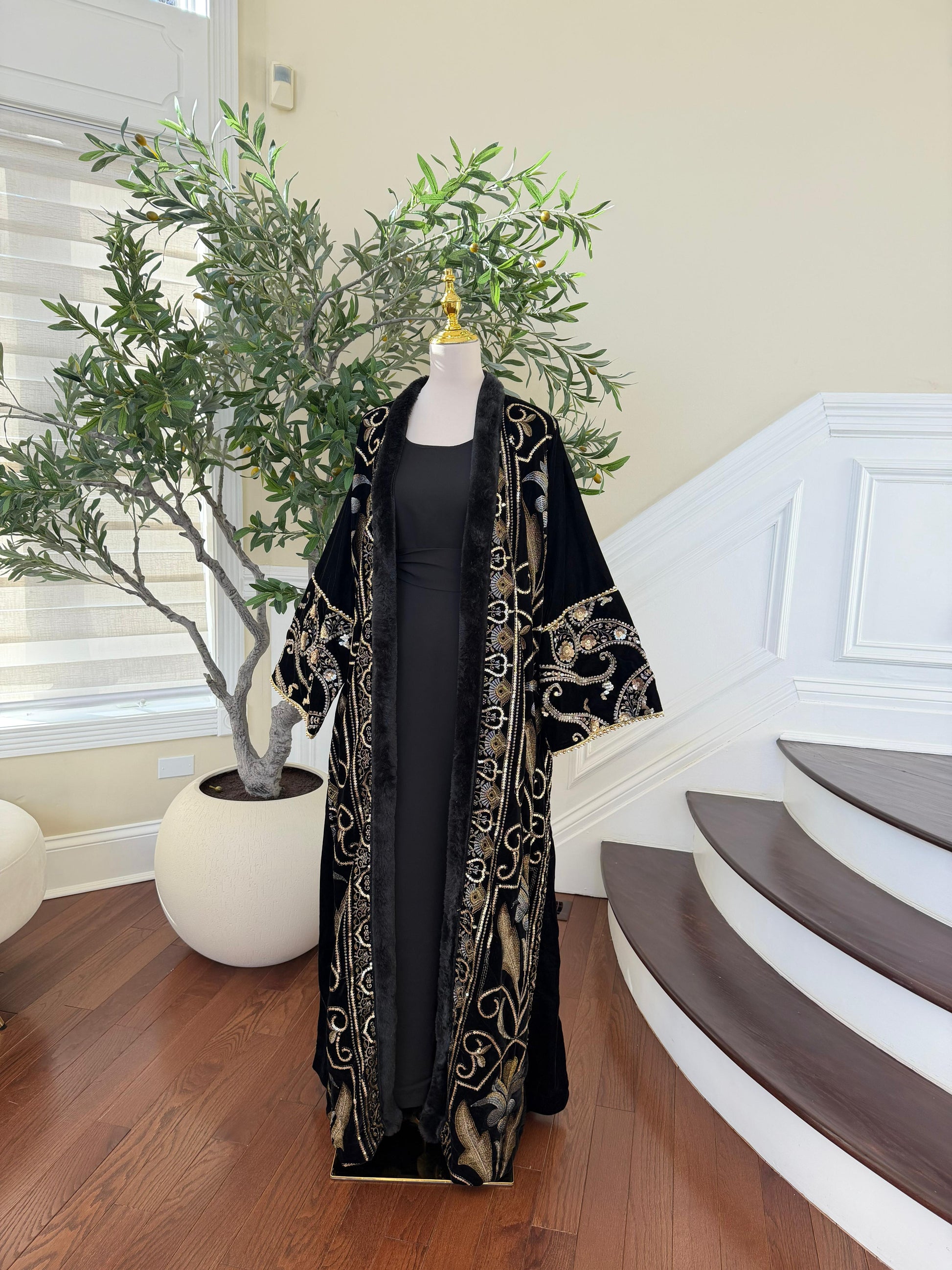 Black Serenity Velvet Cardigan Abaya