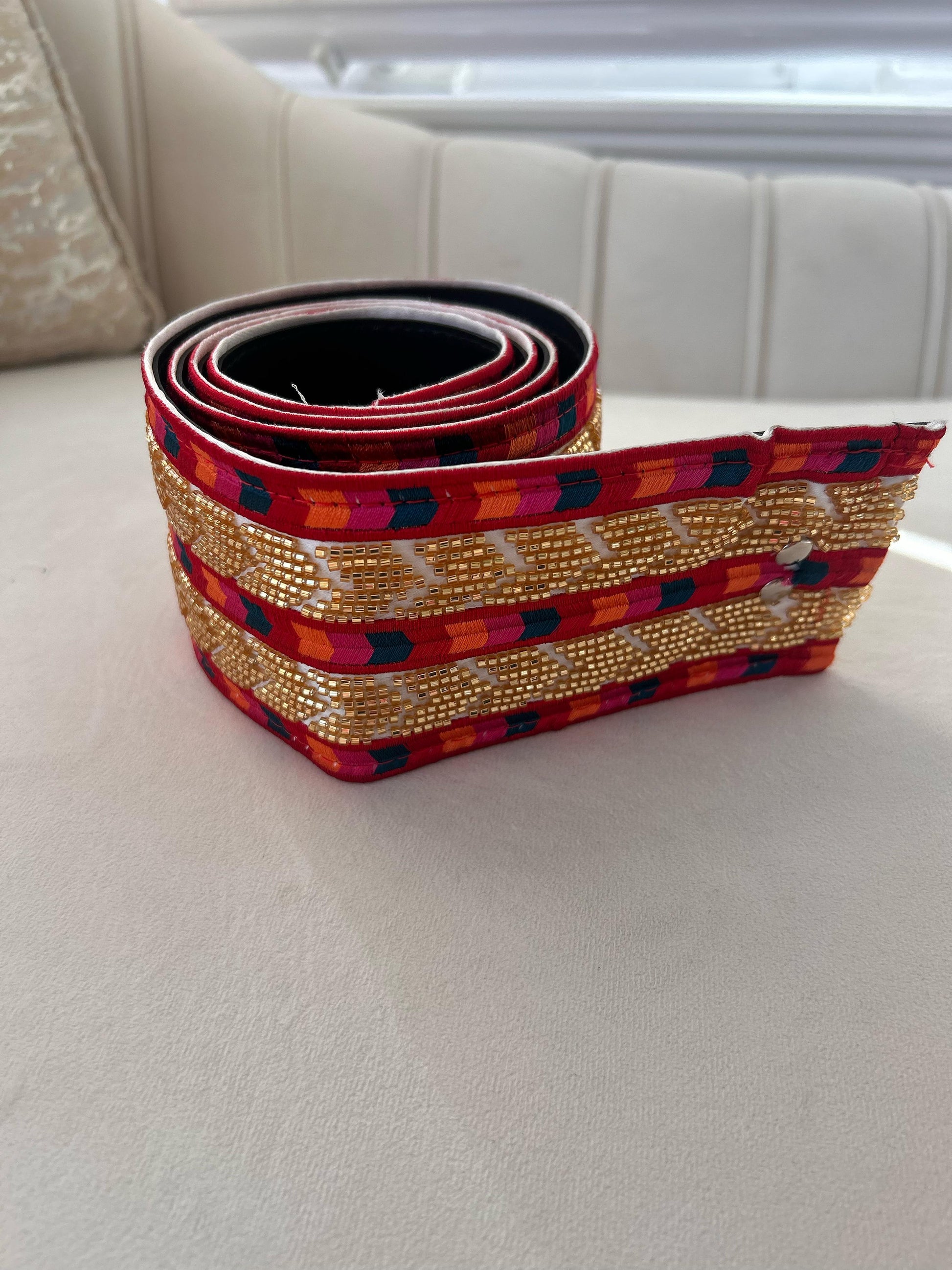 Gold Sabal Kharaz Red Tatreez Thobe Belt