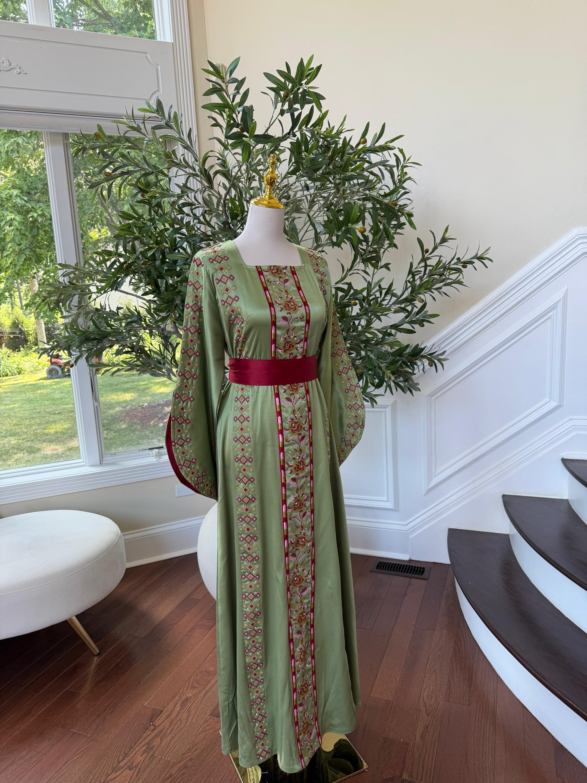 Green Satin Tatreez Thobe