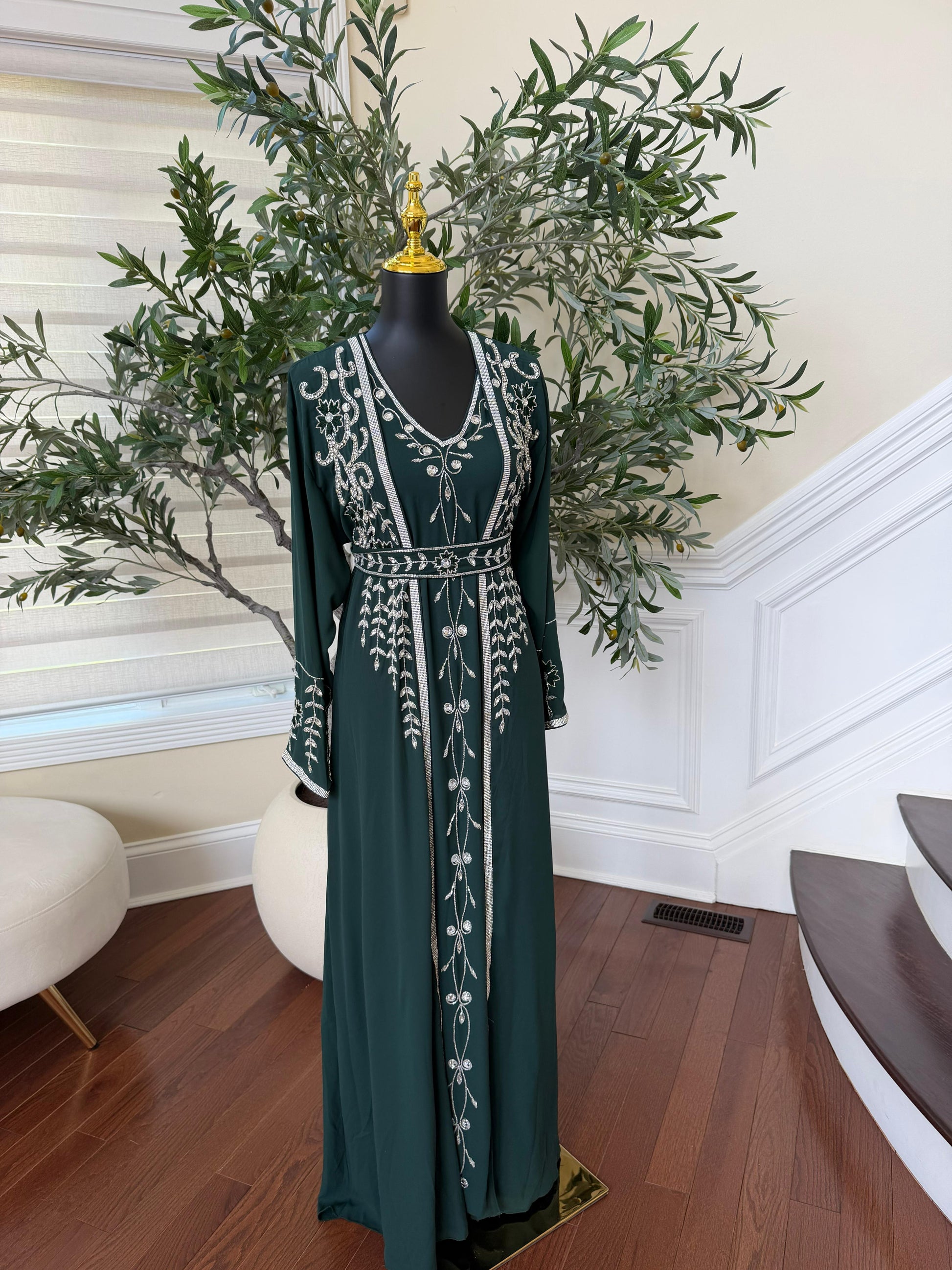 Emerald Green Beaded Rose Kuftan