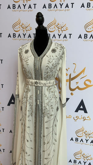The Floral White and Silver Kuftan #8097711