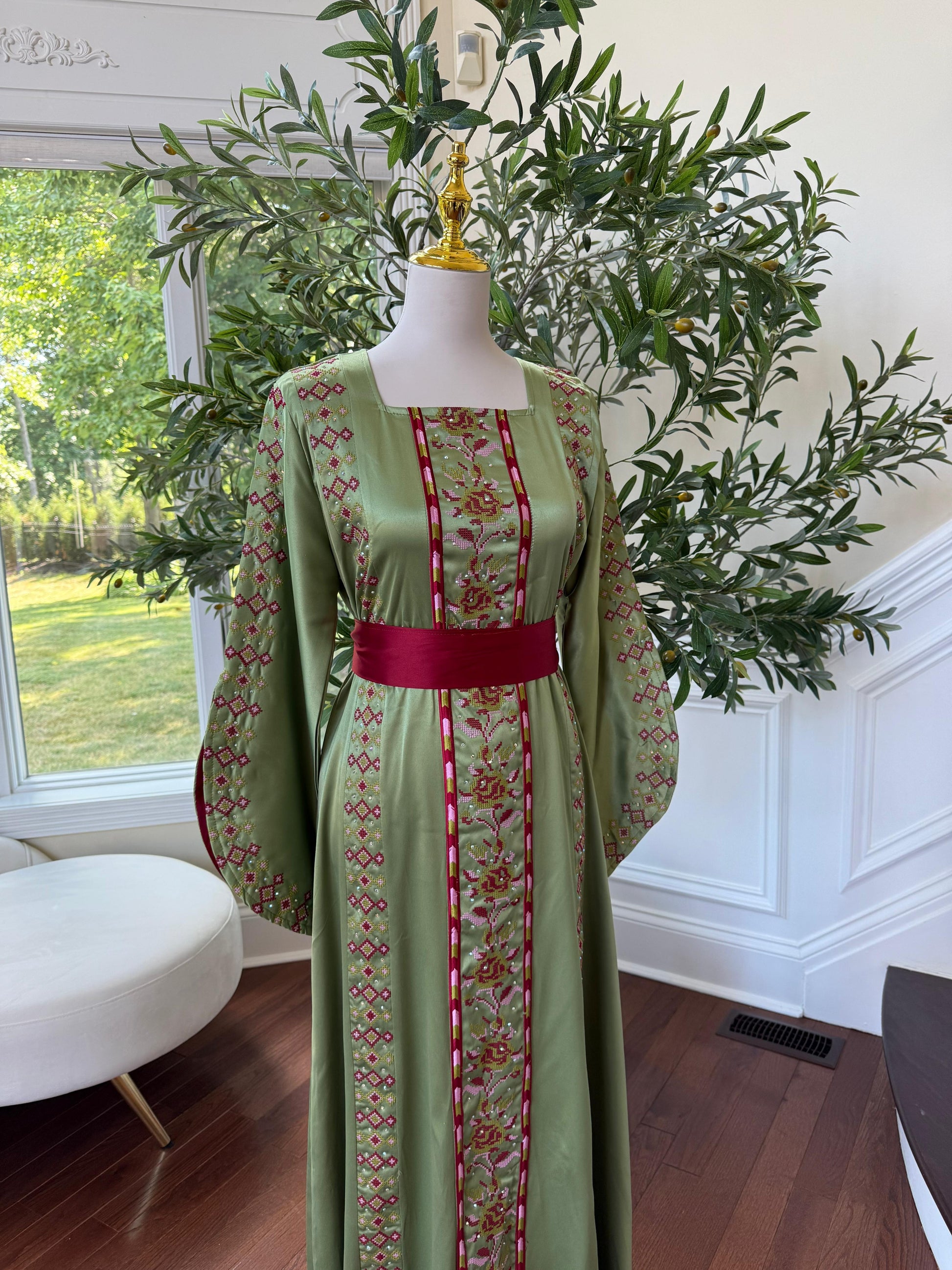 Green Satin Tatreez Thobe