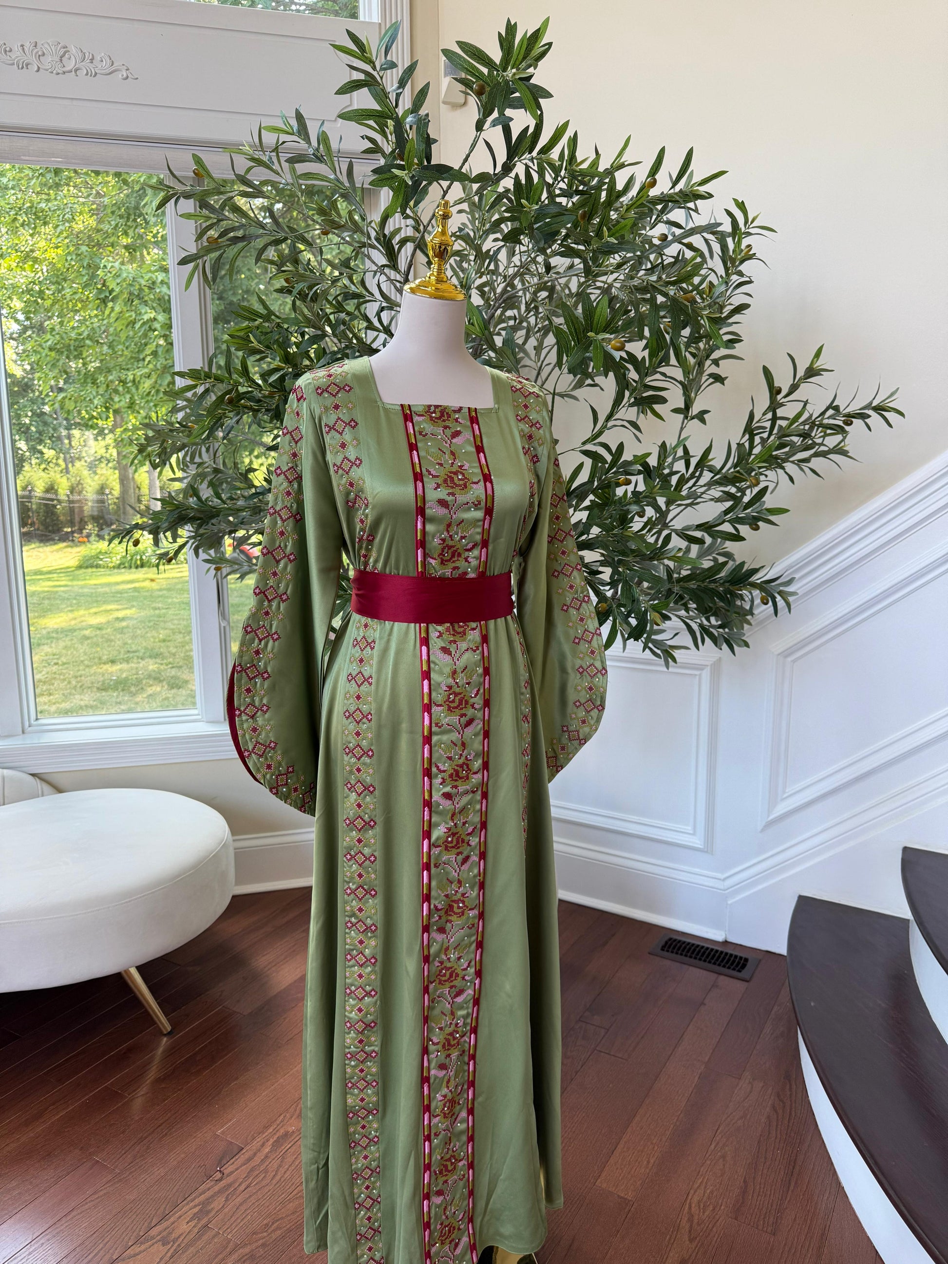 Green Satin Tatreez Thobe
