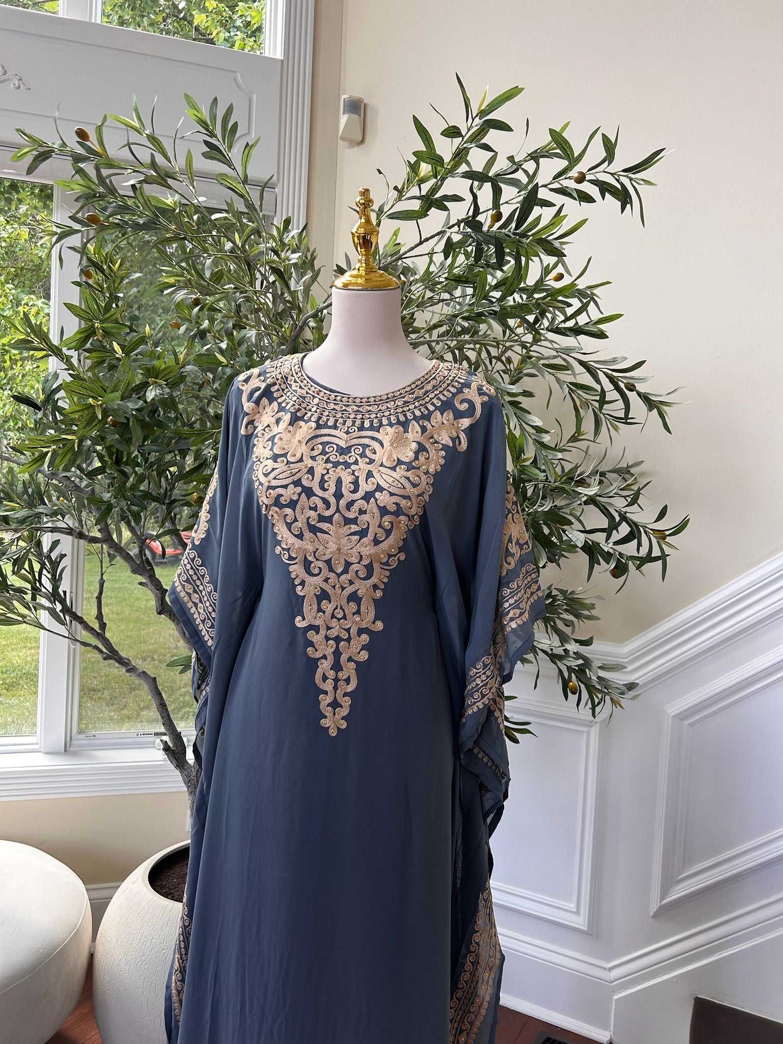 Luxury Golden Grey Kuftan Dress